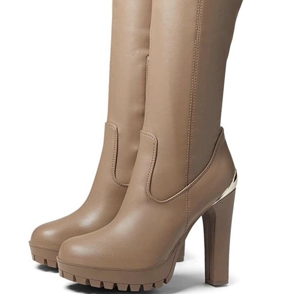 Guess Shoes Guess Womens Thighhigh Faux Leather Boots Taylin Taupe